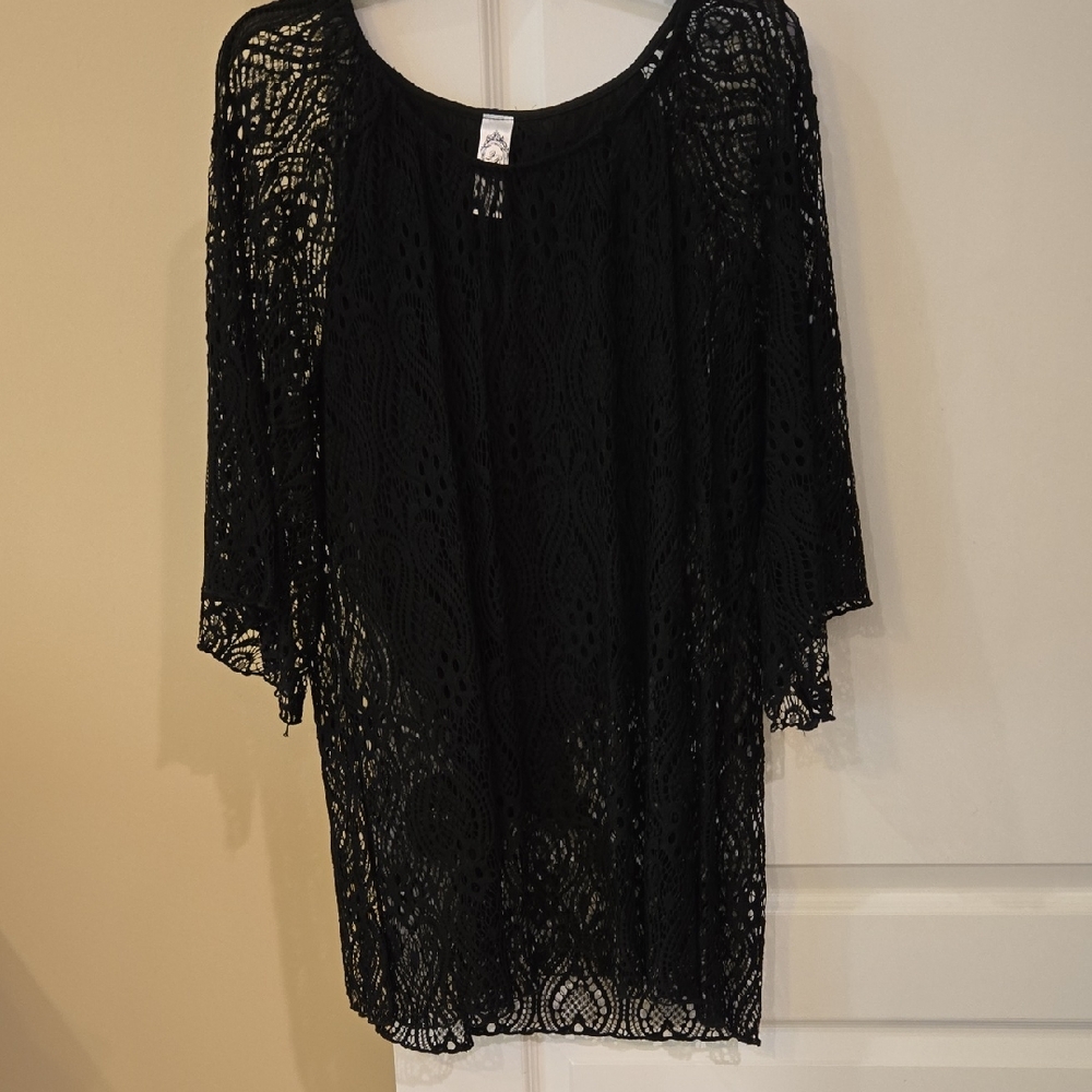 Womens Black Lace Tunic Top XL NWOT